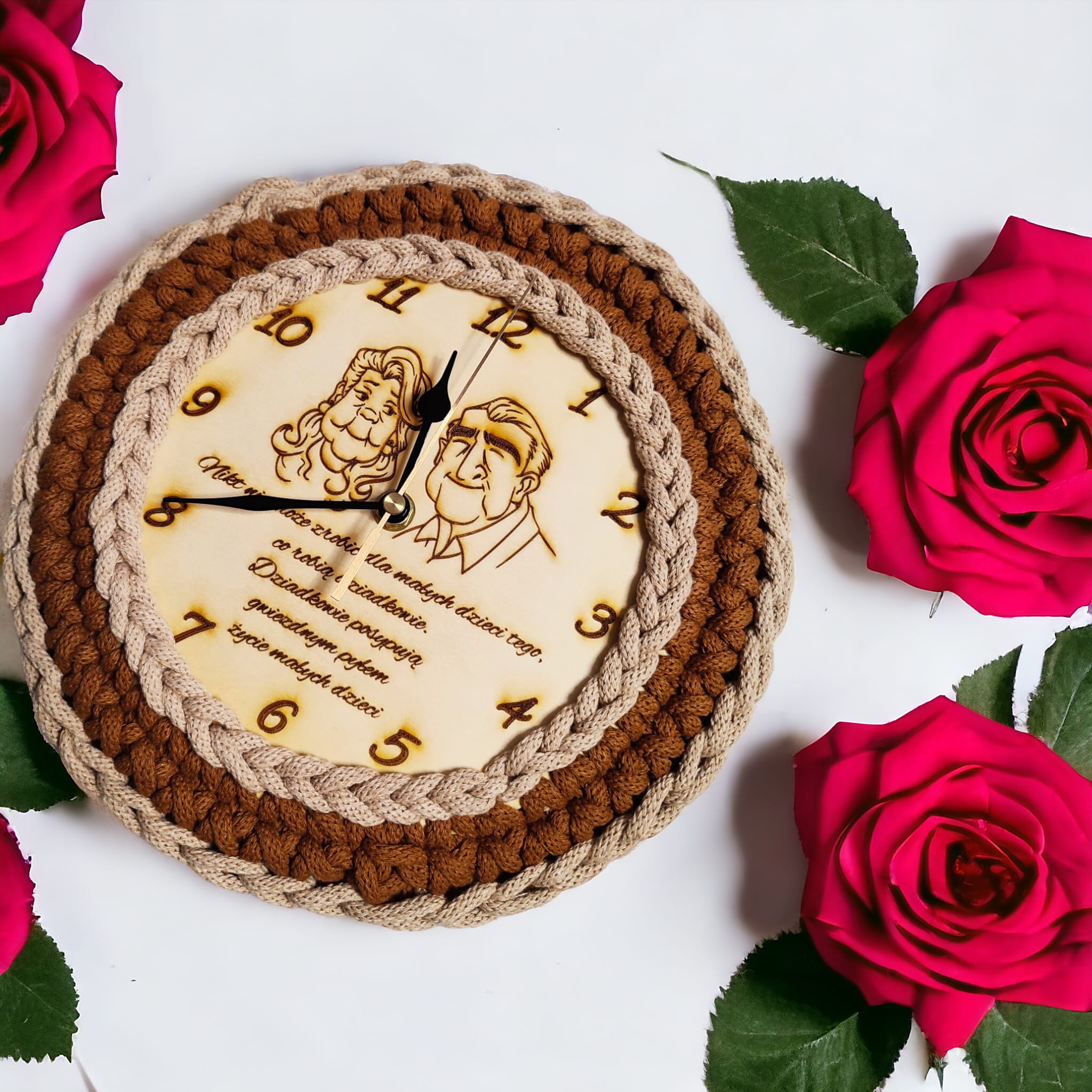 Zegar na ścianę dla Babci i Dziadka ze sklejki i sznurka - obrazek 2