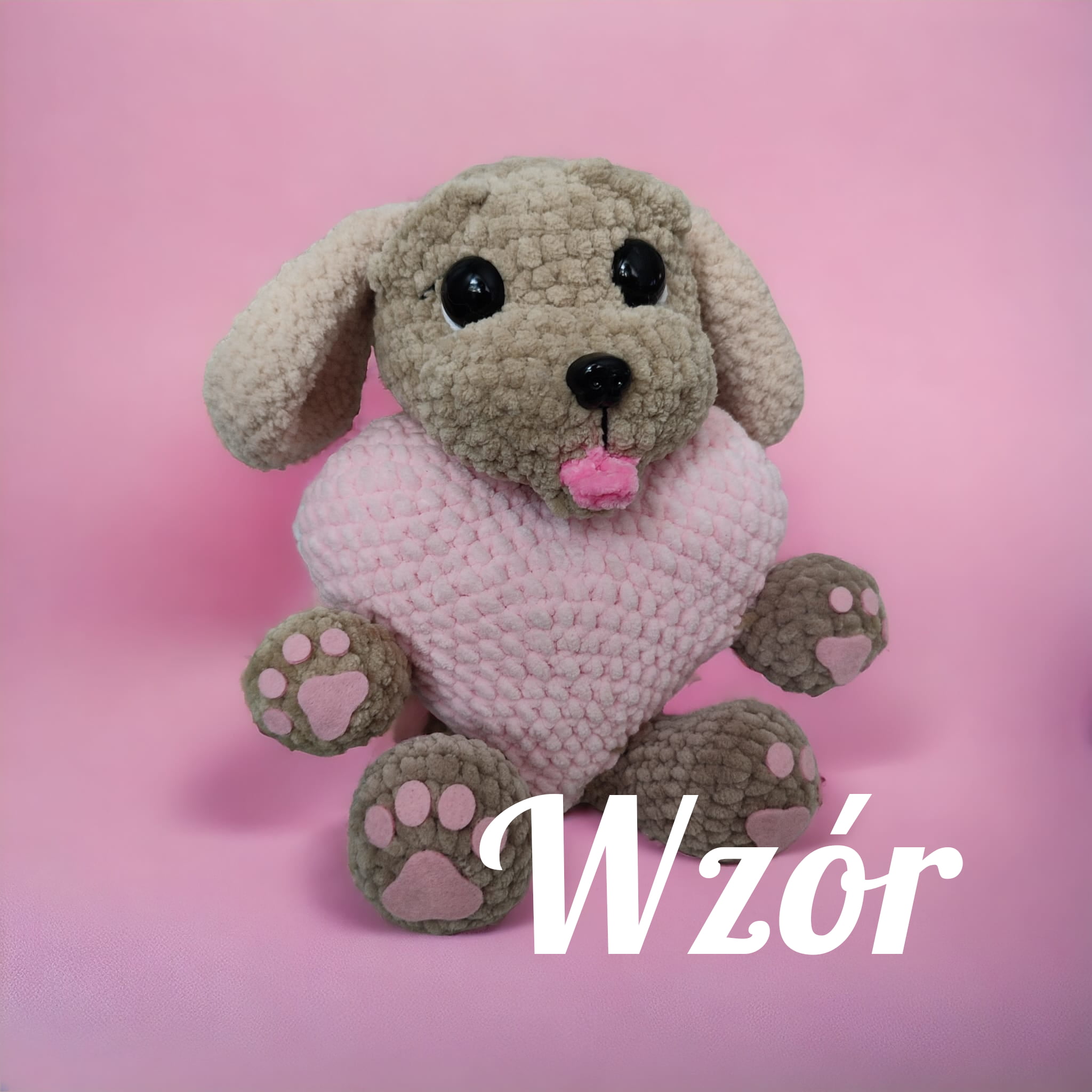 Wzór szydełkowy na maskotkę - Piesek Amorek w sercu - wzór na psa