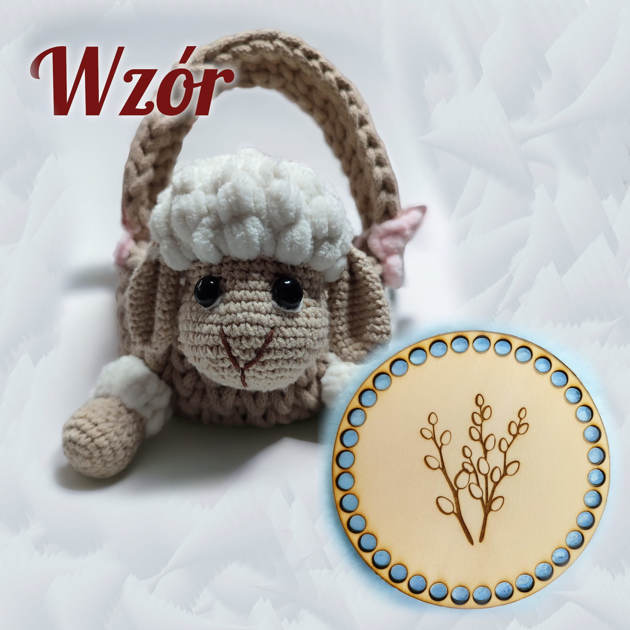 Wzór szydełkowy na koszyczek baranka i baza ze sklejki 14 cm