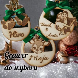 Bombka ze sklejki z wycięciem - grawer z napisem